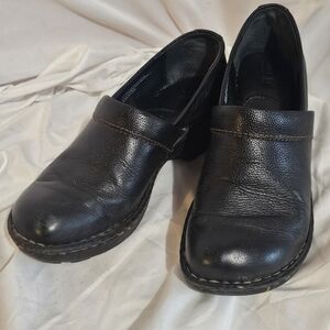 Born Concept Clogs Womens Size 8.5 M Black Slip On Heeled Leather Shoes